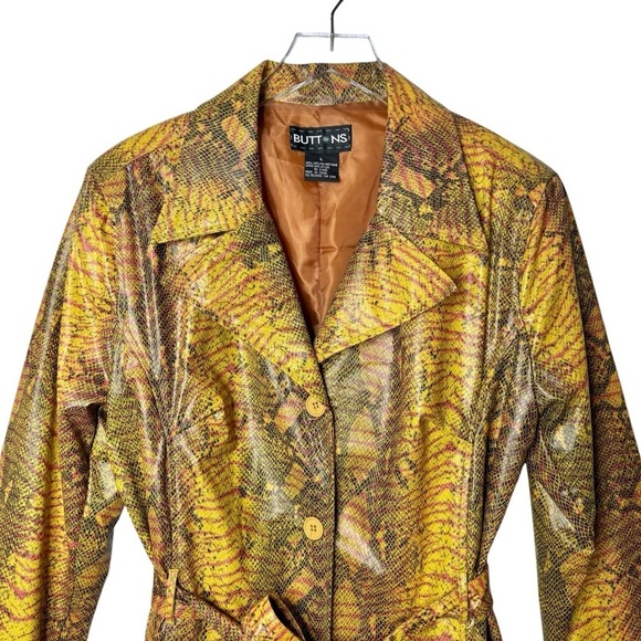 Vintage Buttons Snake Print Vegan Leather Retro Belted Women’s Blaxer Sz L - Picture 2 of 12